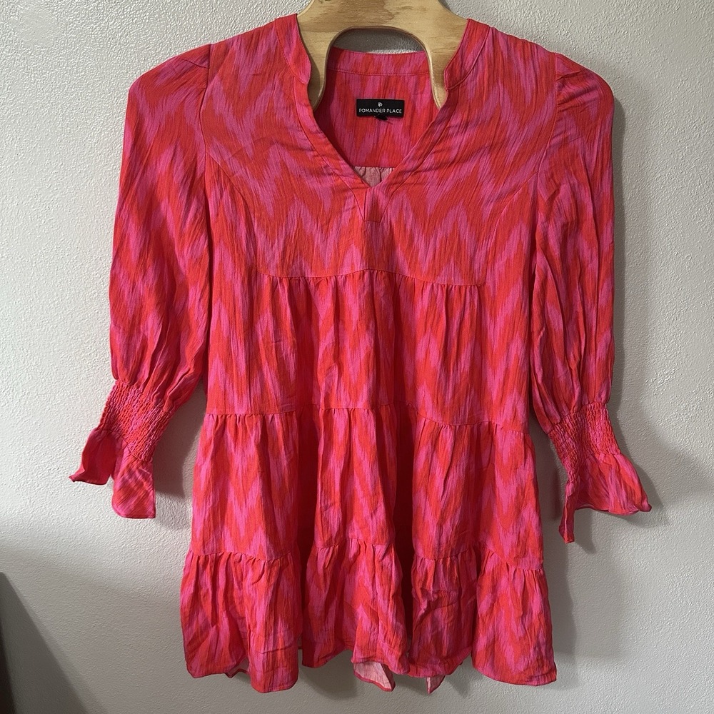 Tuckernuck Pomander Place Hot Pink Red Ikat Kenzoβ Tiered Mini Dress Size XL